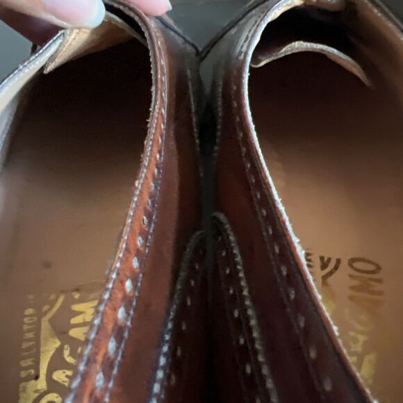 SALVATORE FERRAGAMO Men's Wingtip Oxford Leather Shoes 11 B Cognac Brown Italy - Picture 14 of 16